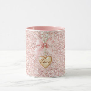 Glänzende Halskette mit rosa Schleife und Herz Lie Tasse