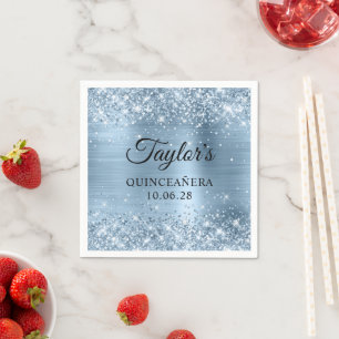 Glänzende Hellblaue Folie Quinceañera Serviette