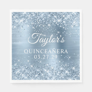 Glänzende hellblaue Folie Quinceanera Serviette