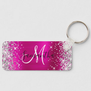 Glänzende Hellrosa-Folie mit Monogramm Skinny Hori Schlüsselanhänger