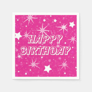 Glänzende Hellrosa Sterne Happy Birthday Party Serviette