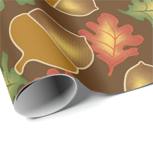 Glänzende Herbstatmosphäre mit Eicheln und Eiche Geschenkpapier (Rolleneckpunkt)