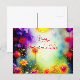 Glänzende Herzen und Blumen Valentinstag Postkarte