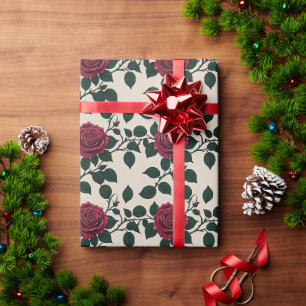 Glänzende karmesinrote Rosen mit dunkelgrünen Blät Geschenkpapier