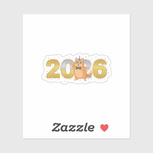 Glänzende Katze 2026 Gold & Silber Neujahrszahl Aufkleber (Blatt)