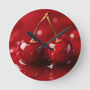 Glänzende Kirschen Rote Sirup-Fantasie Runde Wanduhr