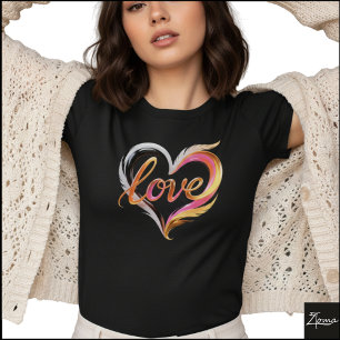 Glänzende kursiv Liebesherz Wirbel abstrakt T-Shirt