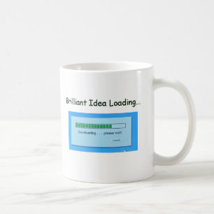 Glänzende ladende Idee. Kaffeetasse