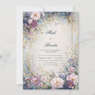 Glänzende Lavendel Indigo Gold Rahmen Hochzeit Einladung