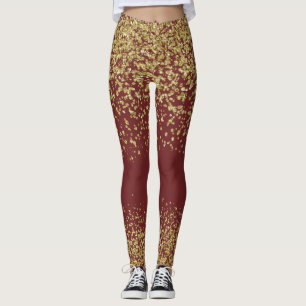 Glänzende Leggings Burgunders u. des Goldes