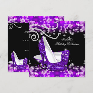 Glänzende lila High Heels Diamanten Geburtstag Einladung