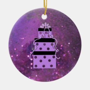 Glänzende lila Weihnachtspakete Keramik Ornament