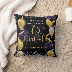 Glänzende Luftballons 65. Geburtstag Schwarz Kissen