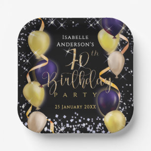 Glänzende Luftballons 70. Geburtstag Schwarz Pappteller