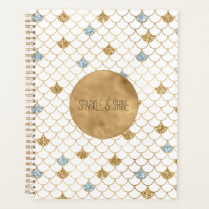 Glänzende Meerjungfrau Blau Gold Glitzer Planer