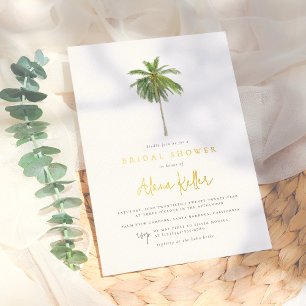 Glänzende Minimalistische Palme Tropische Hochzeit Folieneinladung