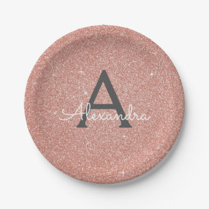 Glänzende Monogramm-Geburtstagsdekoration in rosa  Pappteller