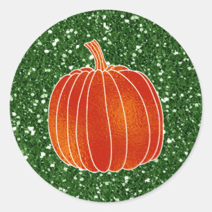 Glänzende Orange Herbst-Kürbis-Grün-Glitter-Gesche Runder Aufkleber