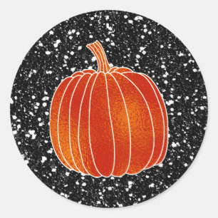 Glänzende Orange Herbst-Kürbis Schwarzes Glitter G Runder Aufkleber