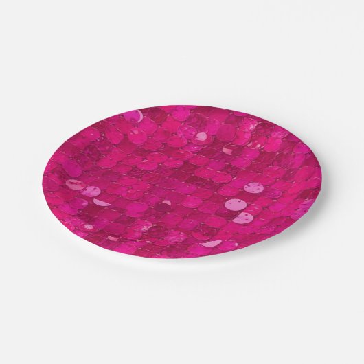 Glänzende Paillette Rosa Pappteller (Schrägansicht)