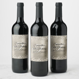 Glänzende Platinfolie 30. Geburtstag Weinetikett