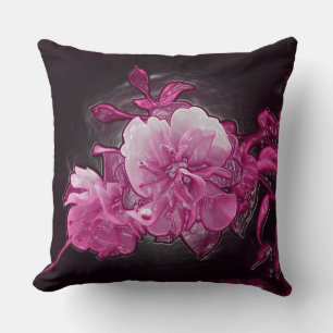Glänzende Porzellanblumen aus Fuchsia auf Schwarz Kissen