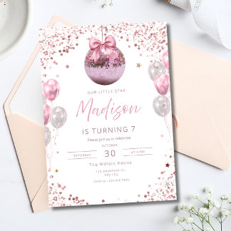 Glänzende rosa Disco-Kugel Geburtstagsfeier Mädche Einladung