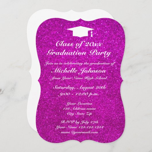 Glänzende rosa Glitter-Abschluss-Party Einladungen (Vorne/Hinten)