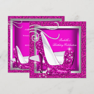 Glänzende Rosa High Heels Luxus Geburtstagsfeier Einladung