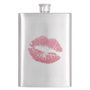 Glänzende rosa Lippen Flachmann
