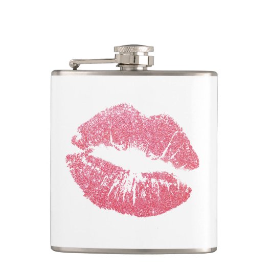 Glänzende rosa Lippen Flachmann (Vorderseite)