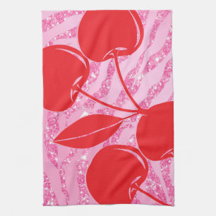 Glänzende rosa rote Zebra-Kirschen Geschirrtuch
