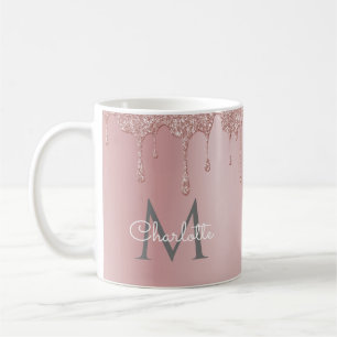 Glänzende rosa Tropfen Elegantes Mädchen-Monogramm Kaffeetasse
