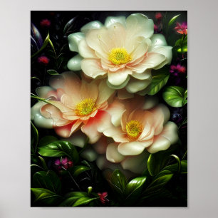 Glänzende rosa und weiße Blüten Poster
