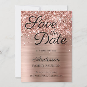 Glänzende Rose Gold Folie Familientreffen Save The Date
