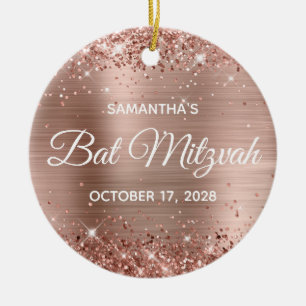 Glänzende Roségold-Folie Bat Mitzvah Keramik Ornament