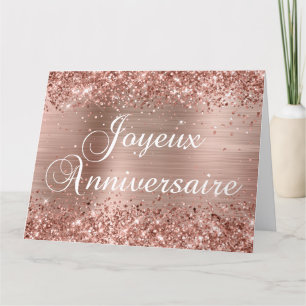Glänzende Roségold-Folie Joyeux Anniversaire Karte