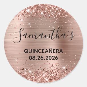 Glänzende Roségold-Folie Quinceañera-Party Runder Aufkleber