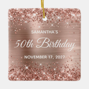 Glänzende Roségoldfolie 50. Geburtstag Keramikornament