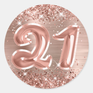 Glänzende Rosen-Gold-Folie Nummer 21 Geburtstag Runder Aufkleber