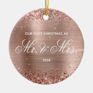 Glänzende Rosen-Goldfolie Unser erstes Weihnachten Keramik Ornament
