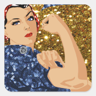 glänzende Rosie the Riveter Quadratischer Aufkleber