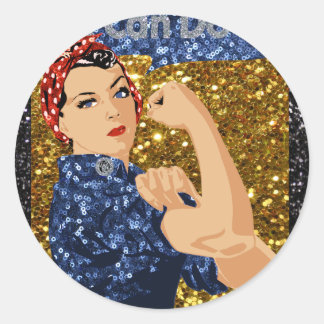 glänzende Rosie the Riveter Runder Aufkleber