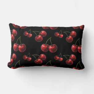 Glänzende rote Kirschen schwarzer Retro-Glamour Lendenkissen