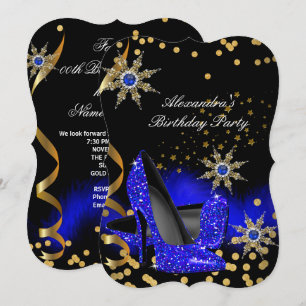 Glänzende Royalblaue High Heels Schwarze Geburtsta Einladung