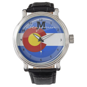 Glänzende runde Colorado-Flagge Armbanduhr