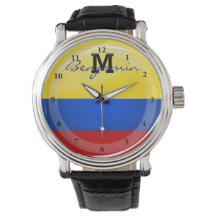 glänzende runde kolumbianische Flagge Armbanduhr