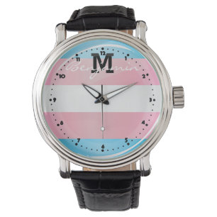 Glänzende runde Transgender-Stolz-Flagge Armbanduhr