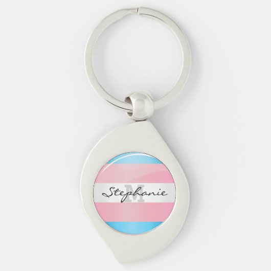 Glänzende runde Transgender-Stolz-Flagge Schlüsselanhänger (Vorderseite)