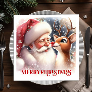 Glänzende Santa Rudolph Weihnachts-Tischservietten Serviette